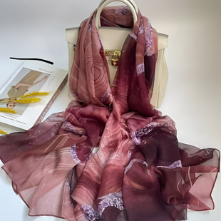 达芬奇密码朱红烟萝女士长款丝巾2026新款高级100%桑蚕丝披肩真丝