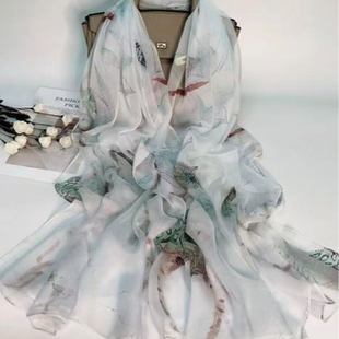 达芬奇密码薄荷烟萝女士长款丝巾2026新款高级100%桑蚕丝披肩真丝