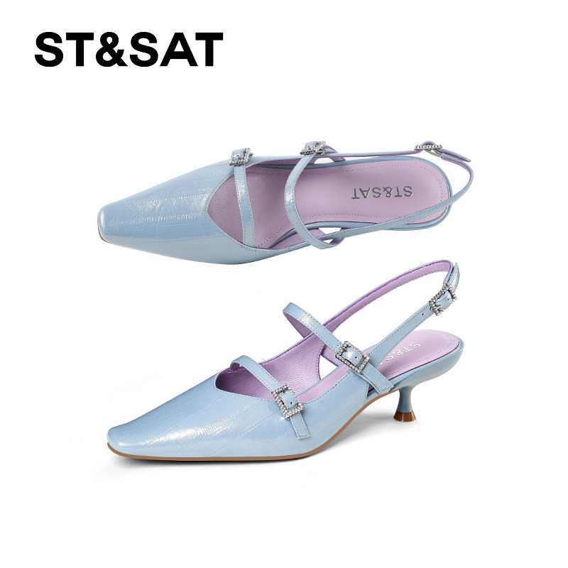 St&Sat中跟软面皮搭扣凉鞋女夏
