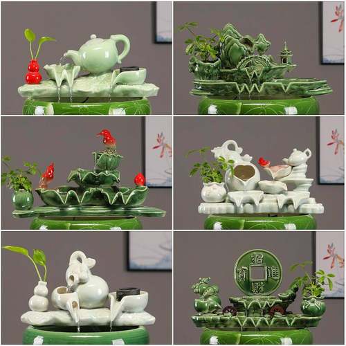 创意陶瓷招财摆件自动循环水室内流水鱼缸增氧过滤器家用瀑布景观