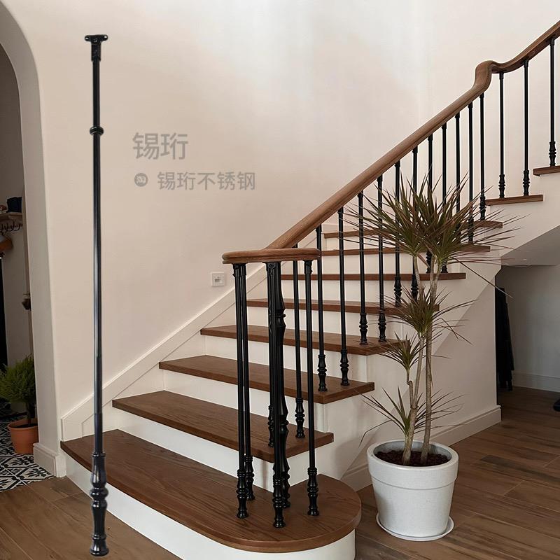 实木楼梯铁艺铝艺扶手栏杆护栏立柱别墅室内复古法式欧式轻奢简约