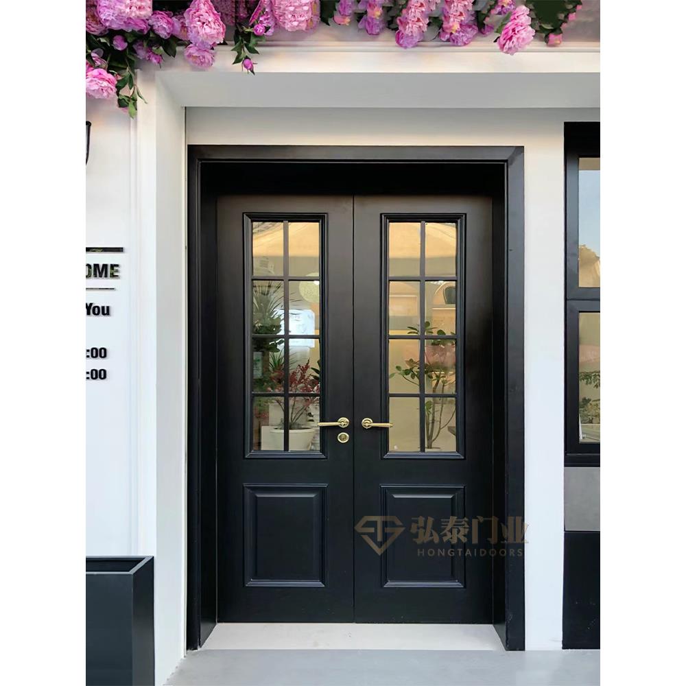铸铝别墅大门双开门玻璃门入户对开门农村自建房法式子母进户定制