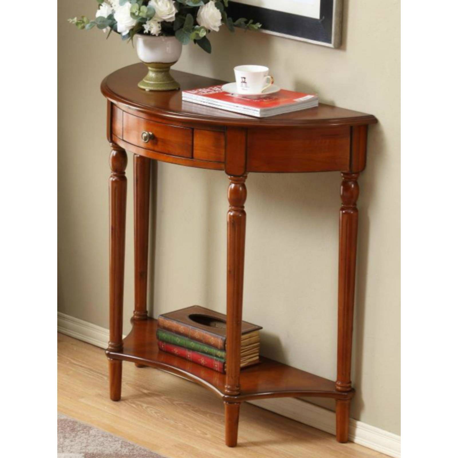 欧式实木玄关桌隔断柜美式玄关柜长条桌靠墙走廊半圆玄关台新中式