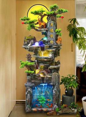 大型落地假山流水摆件循环水客厅生财鱼缸开 业礼品高山喷泉风水