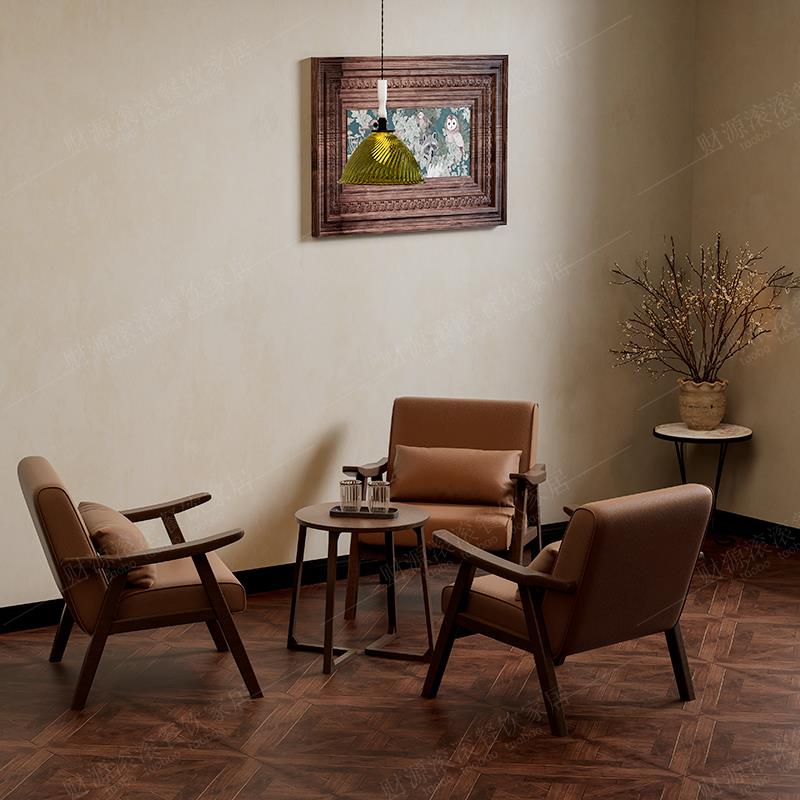 覆古咖啡厅奶茶店实木桌椅组合酒店民宿卡座沙发会客洽谈接待休闲