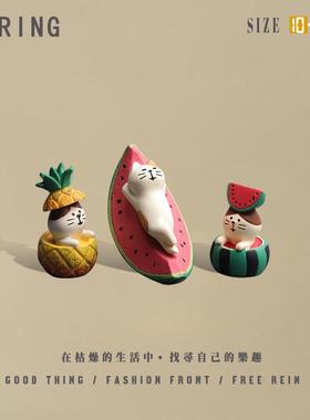 西瓜猫咪招财猫小摆件创意可爱治愈办公室桌面工位车载车内装饰品