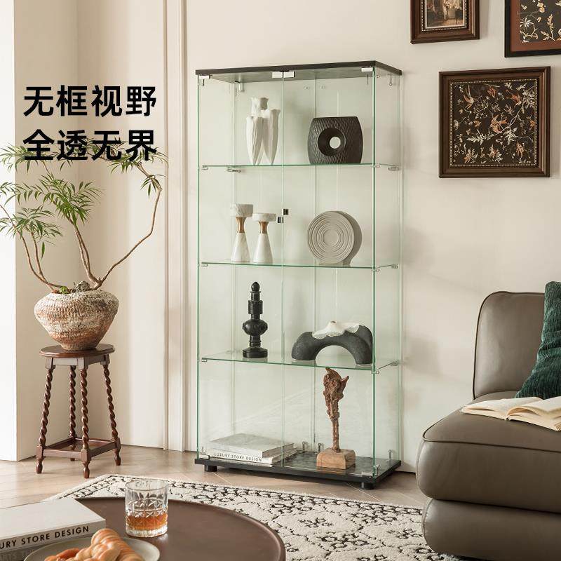 玻璃展示柜透明无边框酒柜储物柜子模型摆件置物架家用酒水陈列架
