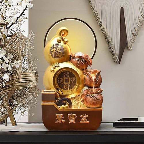 招财福禄流水摆件循环水聚宝盆客厅玄关办公室风水轮乔迁开 业礼
