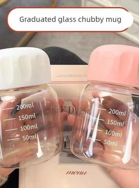 迷你玻璃杯水杯耐高温带盖牛奶便携外带豆浆高颜值胖胖杯