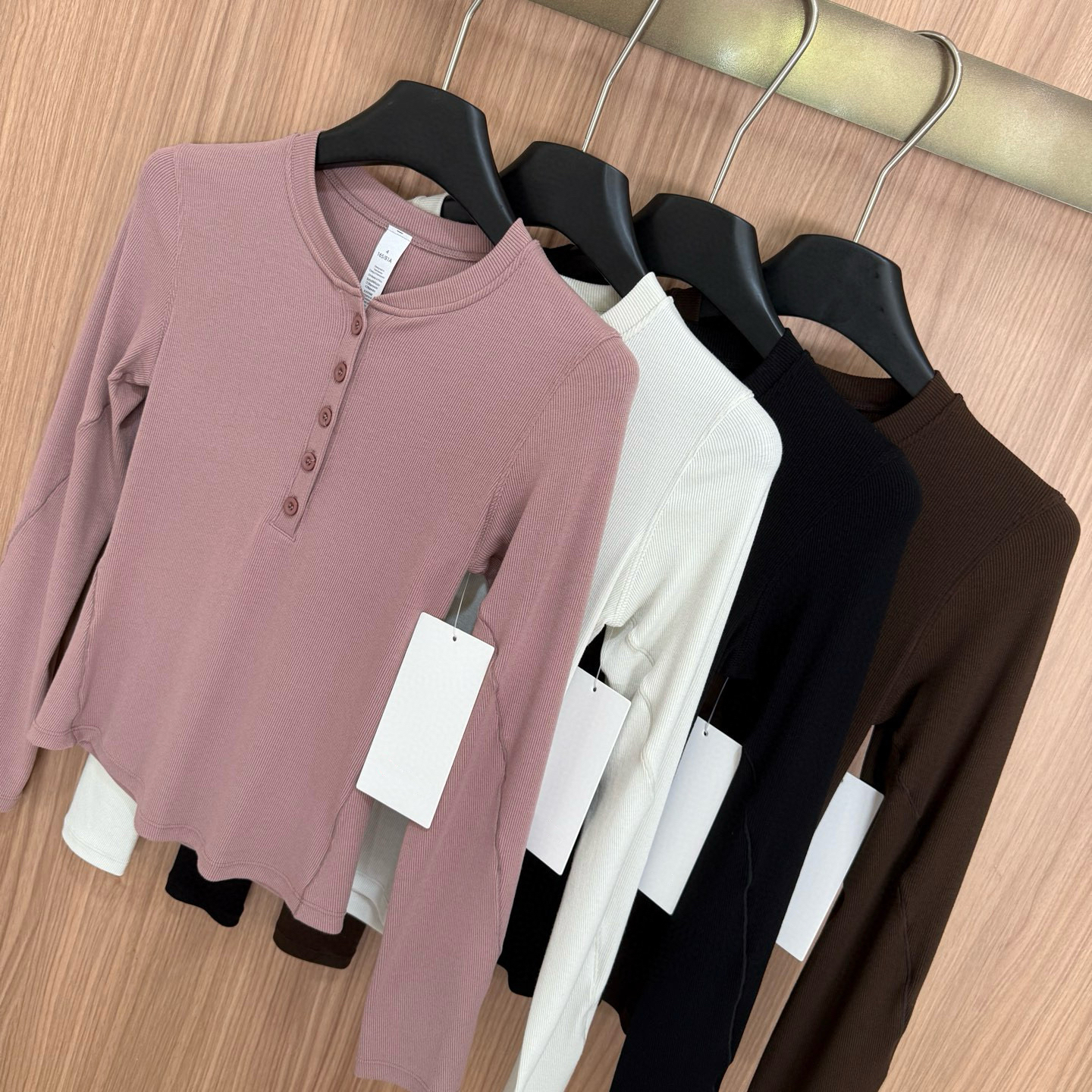 HoId Tlght纽扣亨利衫国民女神T运动长袖健身瑜伽休闲外穿罗纹女