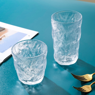 ins喝水杯 冰川纹玻璃杯子水杯家用饮料咖啡杯女磨砂啤酒杯男夏季