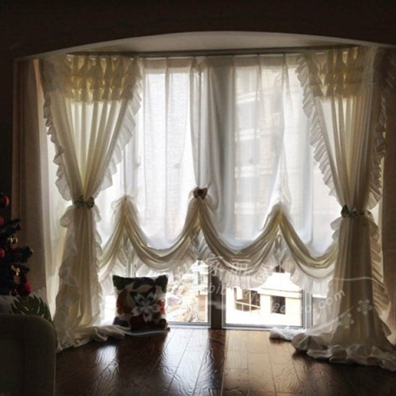 纯白法式浪漫公荷叶边飘窗卧室客厅窗帘升降帘 免加工费定制