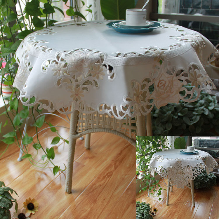 欧式现代田园刺绣家用茶几布电视圆形桌布床头柜防尘盖布装饰巾
