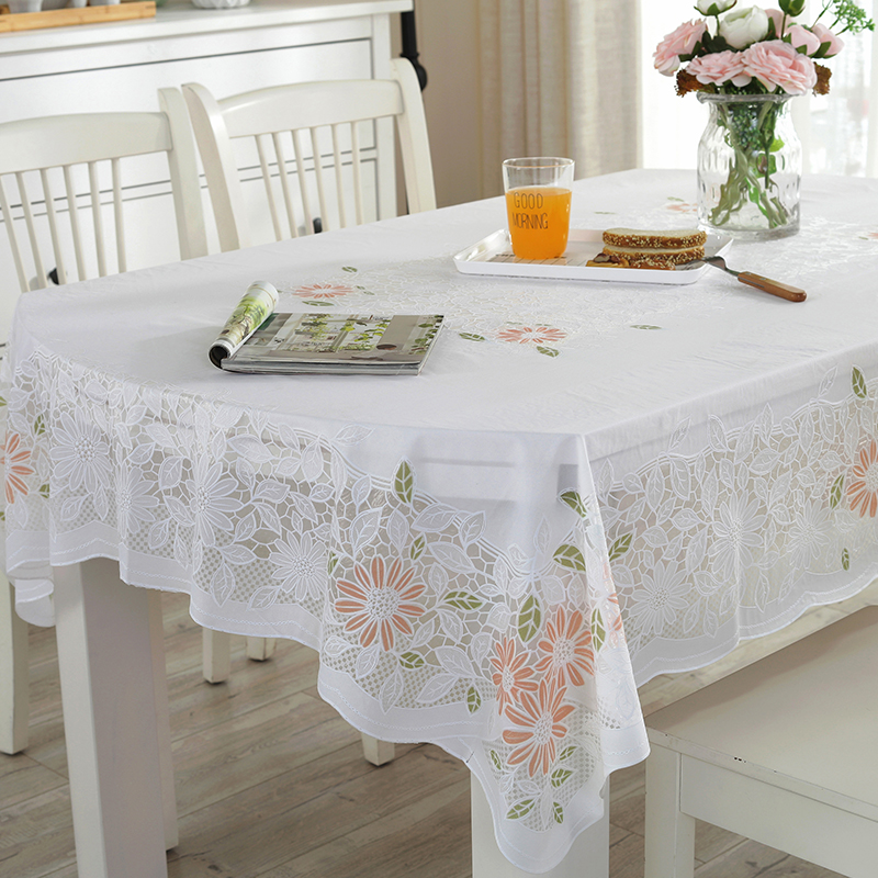 pvc椭圆形餐桌布可折叠伸缩桌桌布防水防烫防油免洗蕾丝塑料台布