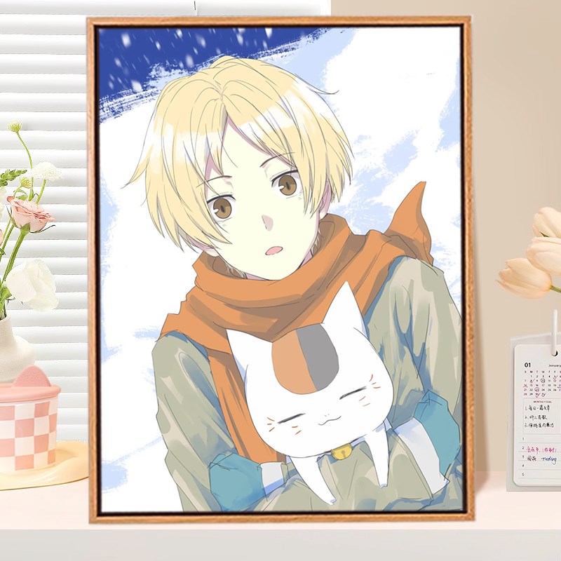 新款夏目友人帐猫咪妖怪手绘人物DIY数字油画解压填涂填色定制画
