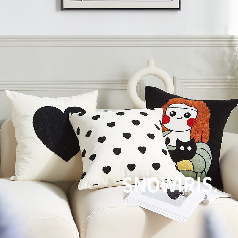 复古抱枕客厅沙发靠垫方形软装宅寂风装饰爱心图案卧室腰枕