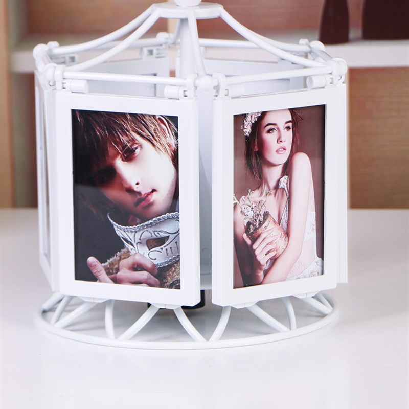 多功能旋转音乐盒相框摆台 创意个性风车5寸相架摩天轮像框