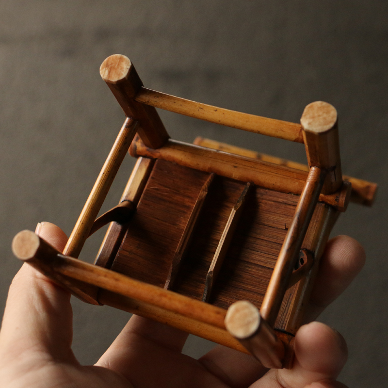 梅鹿竹茶道把玩摆件装饰品文玩收藏摄影道具小椅子竹制工艺品