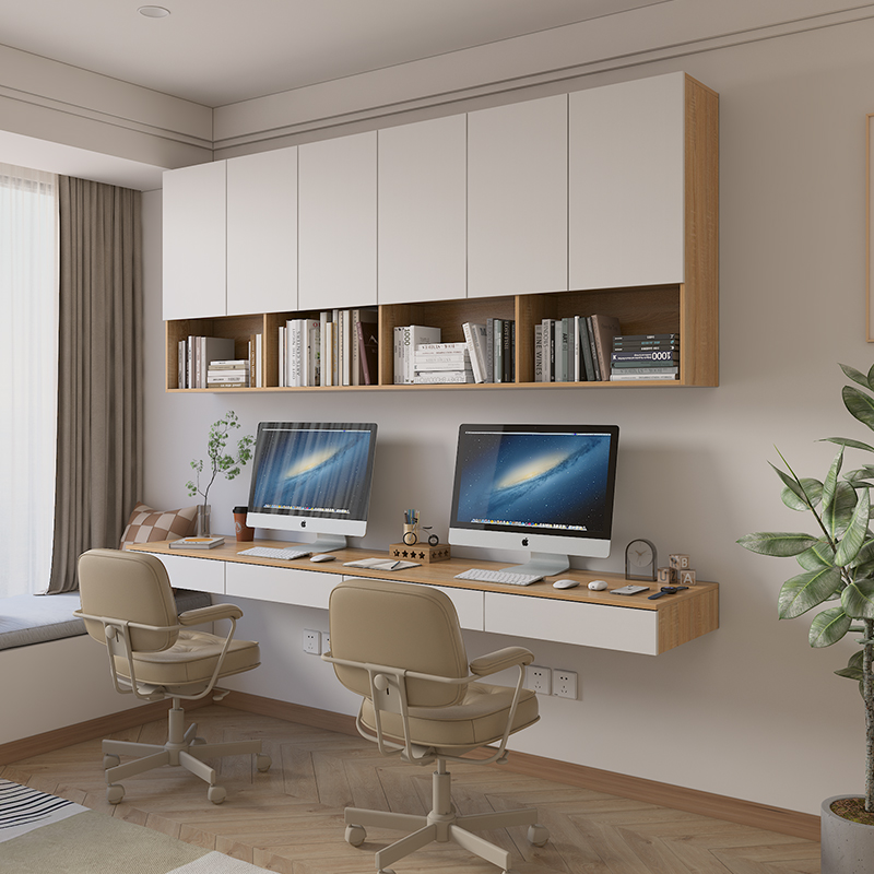 悬挂壁挂式书桌子电脑桌家用学习写字桌带吊柜卧室定制上墙小户型
