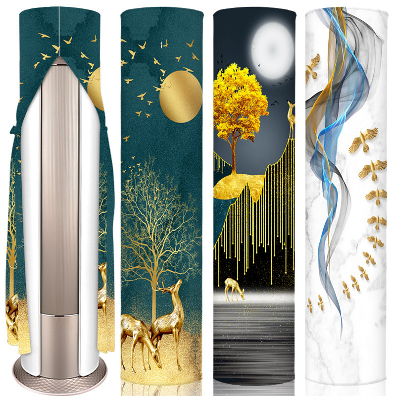 空调圆柱形布艺中式色彩图案装饰圆形匹机取通用空调防尘罩