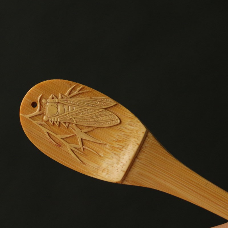 精品名家戚挺飞纯手工雕刻天然老玉竹小茶铲竹雕竹制茶粉勺小茶勺