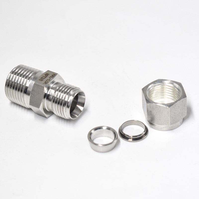 316不锈钢卡套直通终端接头NPT外螺纹卡套式气源仪表钢管接头外丝