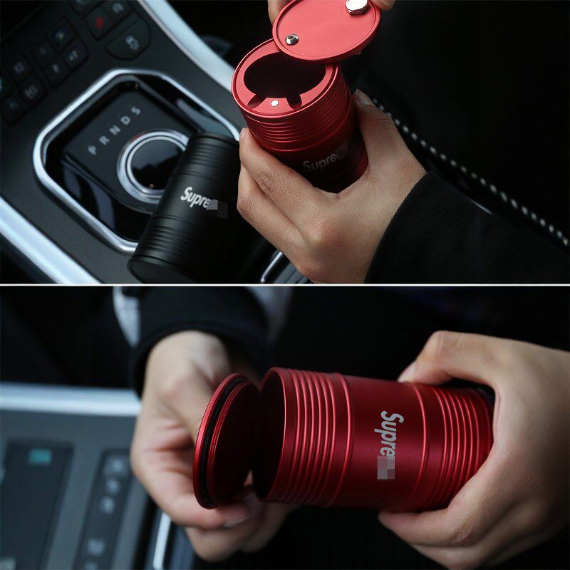 车载金属烟灰缸车内小号大容量铝合金车用级感防飞灰烟缸