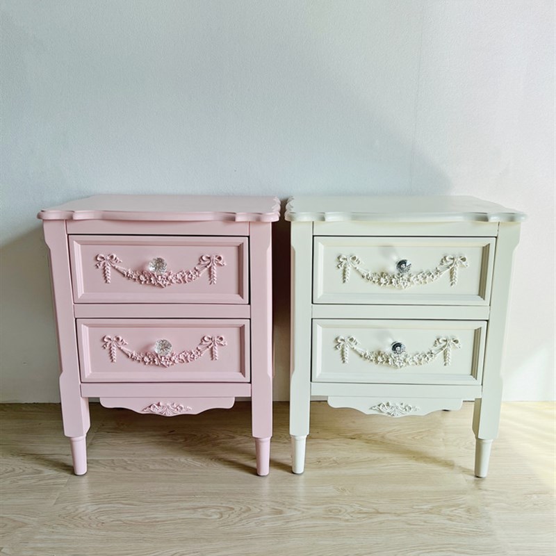 法式雕花粉色公主风实木床头柜斗柜韩式少女心卧室储物柜子床边柜