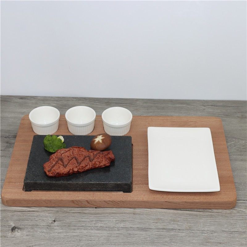 高温火山岩石牛排烤盘岗石板沙比利木板牛排煎盘岩石加热石板烧