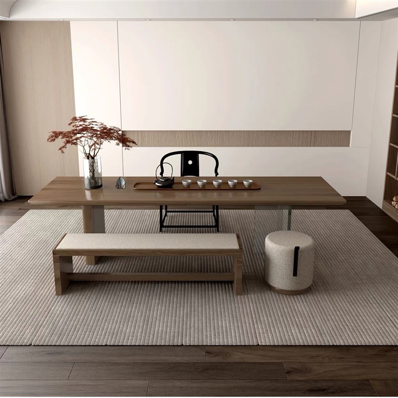 侘寂风实木茶桌椅大师设计大板泡茶桌压克力阳台书桌茶台