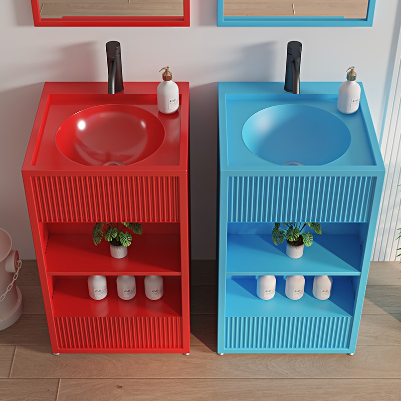 酒店卫生间落地方形洗手盆工业风不锈钢立柱盆一体式带置物洗脸盆