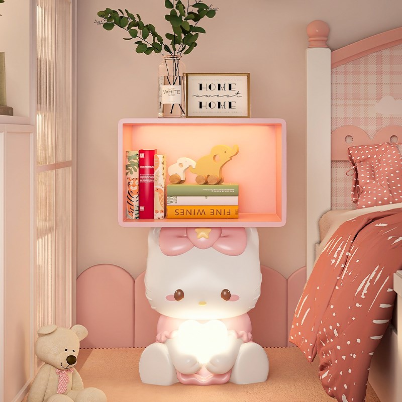 22新款儿童房间床头柜灯一体创意卡通猫可爱女孩粉色卧室小桌子