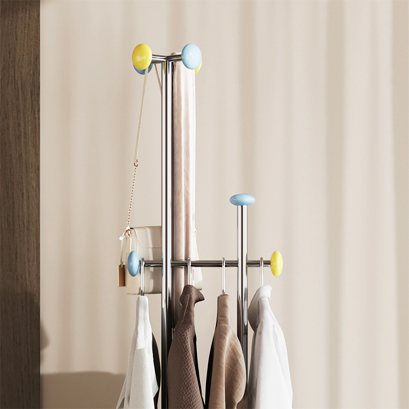 奶油风儿童落地衣架可爱角落卧室挂衣架大童中童衣帽架不锈钢