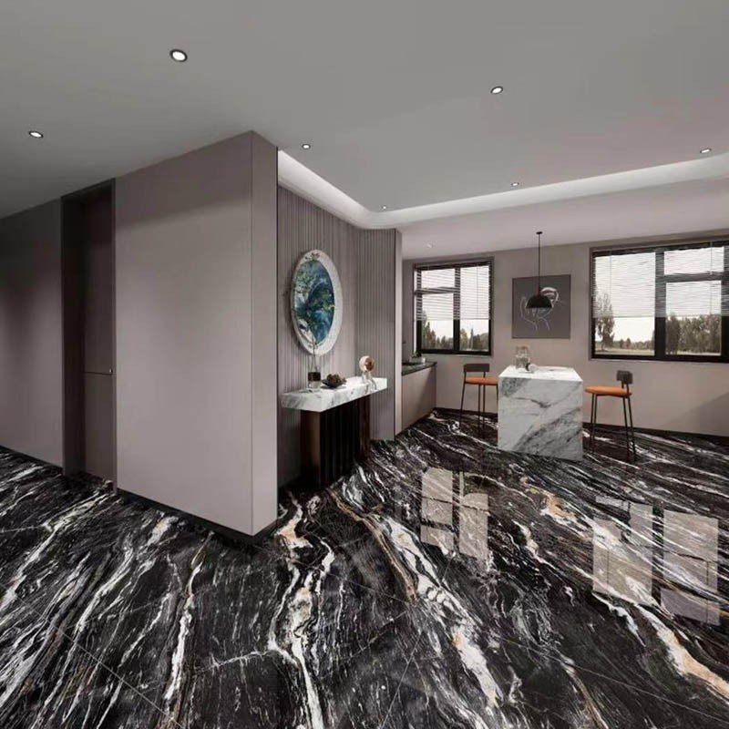 深色瓷砖x柔光黑色奢石客厅KT酒店背景墙通体大理石地砖