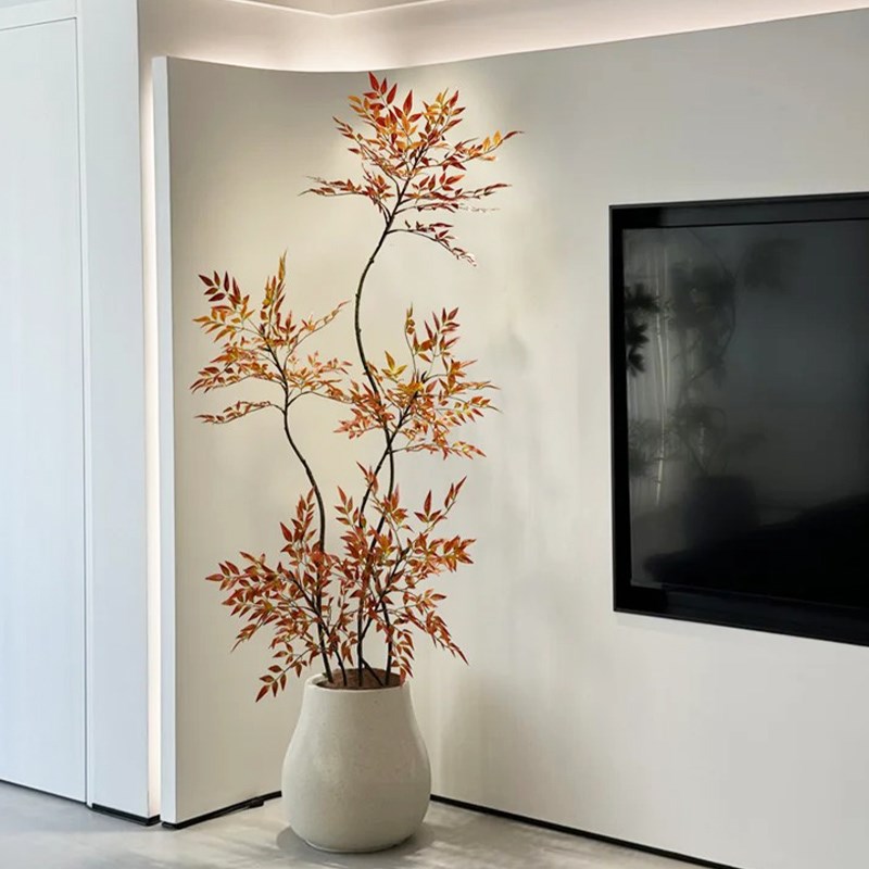 仿真绿植南天竹红色高级感客厅装饰摆件室内大型盆栽假树仿生植物