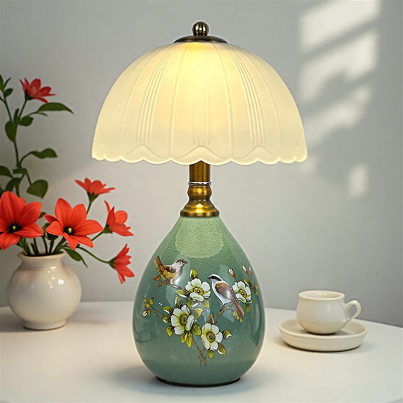 欧式陶瓷卧室床头台灯时尚创意温馨浪漫USB调光充电触摸结婚台灯