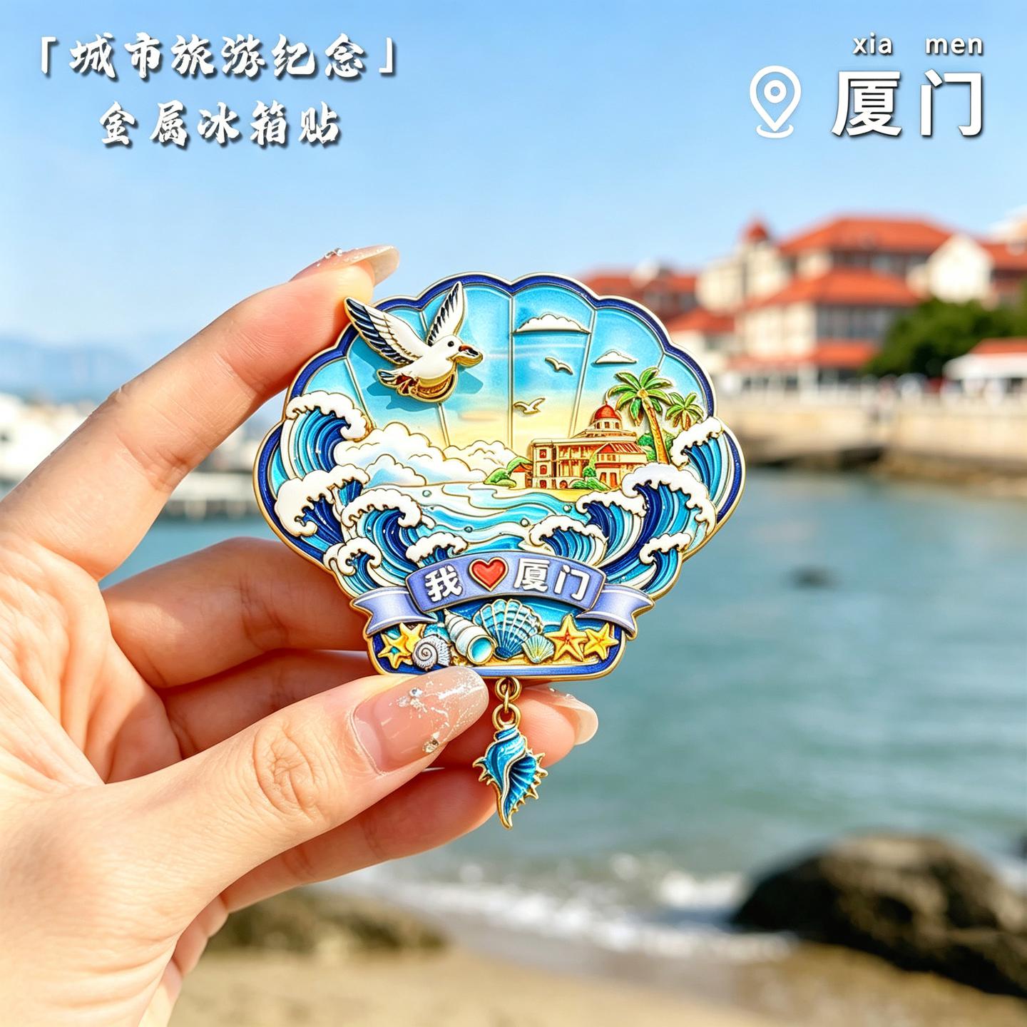 厦门文创冰箱贴城市旅游纪念品金属磁吸贴海洋风文创景点装饰周边