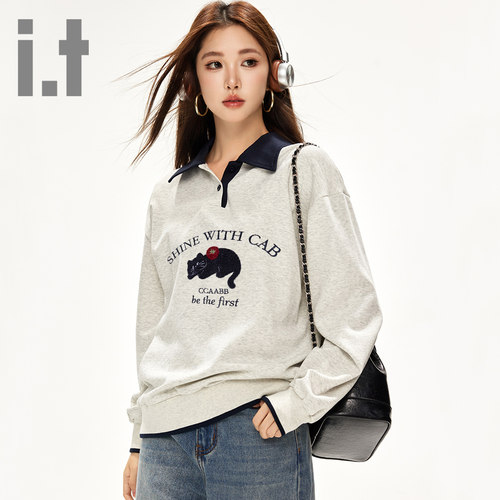 it ccaabb秋装新款卫衣女运动风宽松减龄POLO领洋气宽松长袖上衣K