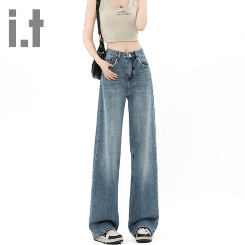 it ccaabb秋季宽松女式牛仔裤休闲新款高腰显瘦垂坠感拖地阔腿裤K
