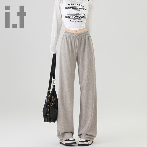 it ccaabb松紧运动裤高腰显瘦直筒裤女窄版阔腿宽松休闲长裤子K