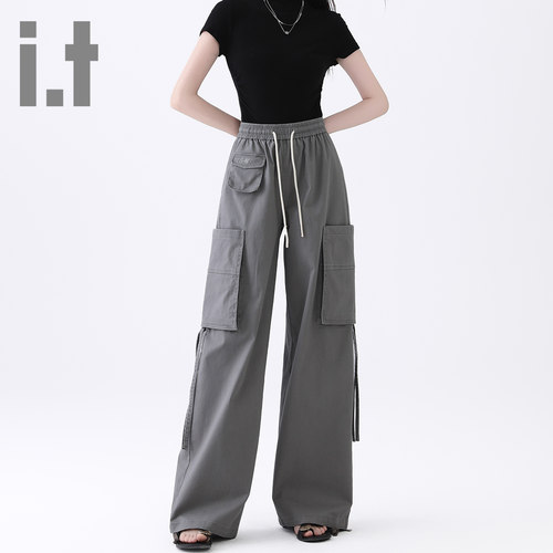 it ccaabb工装阔腿裤女春秋款高腰显瘦百搭垂感直筒休闲裤子K