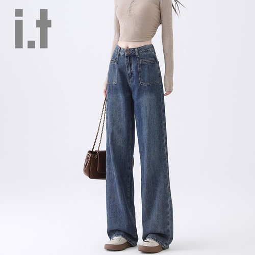 it ccaabb复古蓝高腰牛仔裤女春季2025新款宽松直筒拖地阔腿裤K