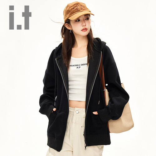 it ccaabb春季女装卫衣宽松休闲百搭拉链外套运动上衣连帽上衣K