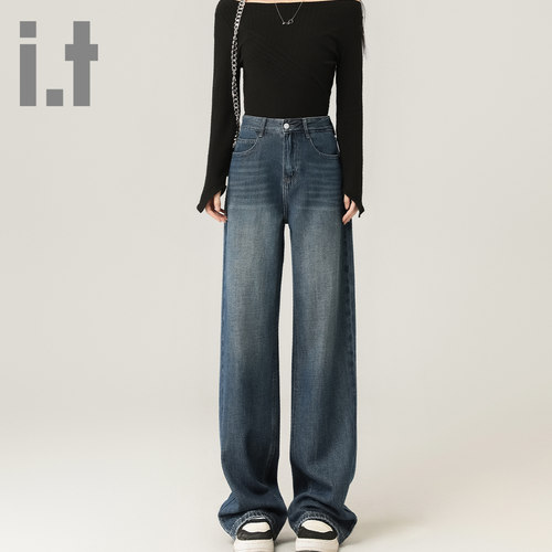 it ccaabb美式复古阔腿牛仔裤女宽松显瘦高腰春秋新款拖地裤子K