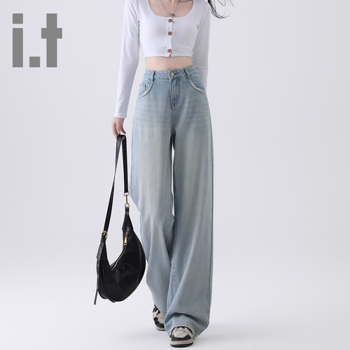 it ccaabb美式复古阔腿牛仔裤女2025新款宽松显瘦窄版直筒裤长裤K