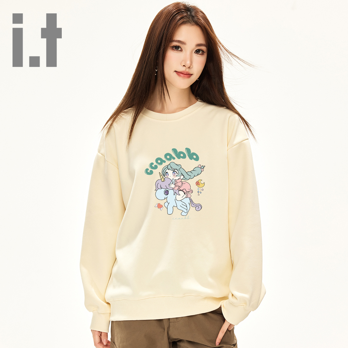 it ccaabb春秋新款圆领卫衣女时尚百搭宽松小马印花外套上衣女K