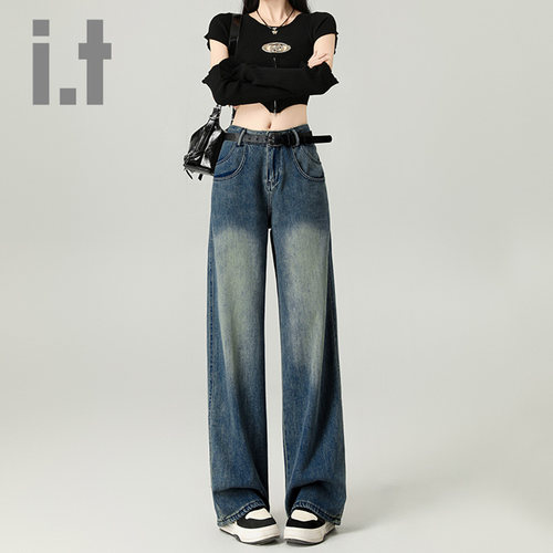 it ccaabb水洗阔腿牛仔裤女2025新款显瘦高腰百搭垂感怀旧长裤K