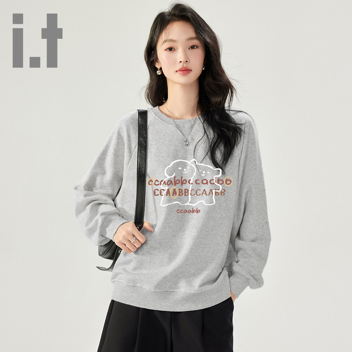 it ccaabb春秋新款圆领套头卫衣打底衫女宽松内搭上衣慵懒长袖K