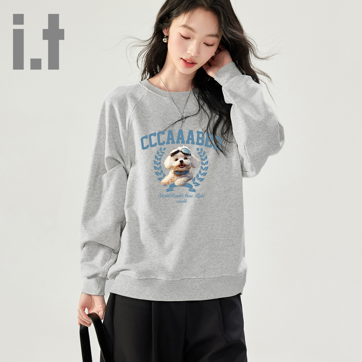 it ccaabb美式秋冬潮牌加绒圆领卫衣女宽松情侣圆领百搭上衣女K