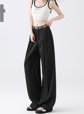 it ccaabb秋季新款西装裤阔腿直筒裤高腰显瘦抽绳设计垂感休闲裤K